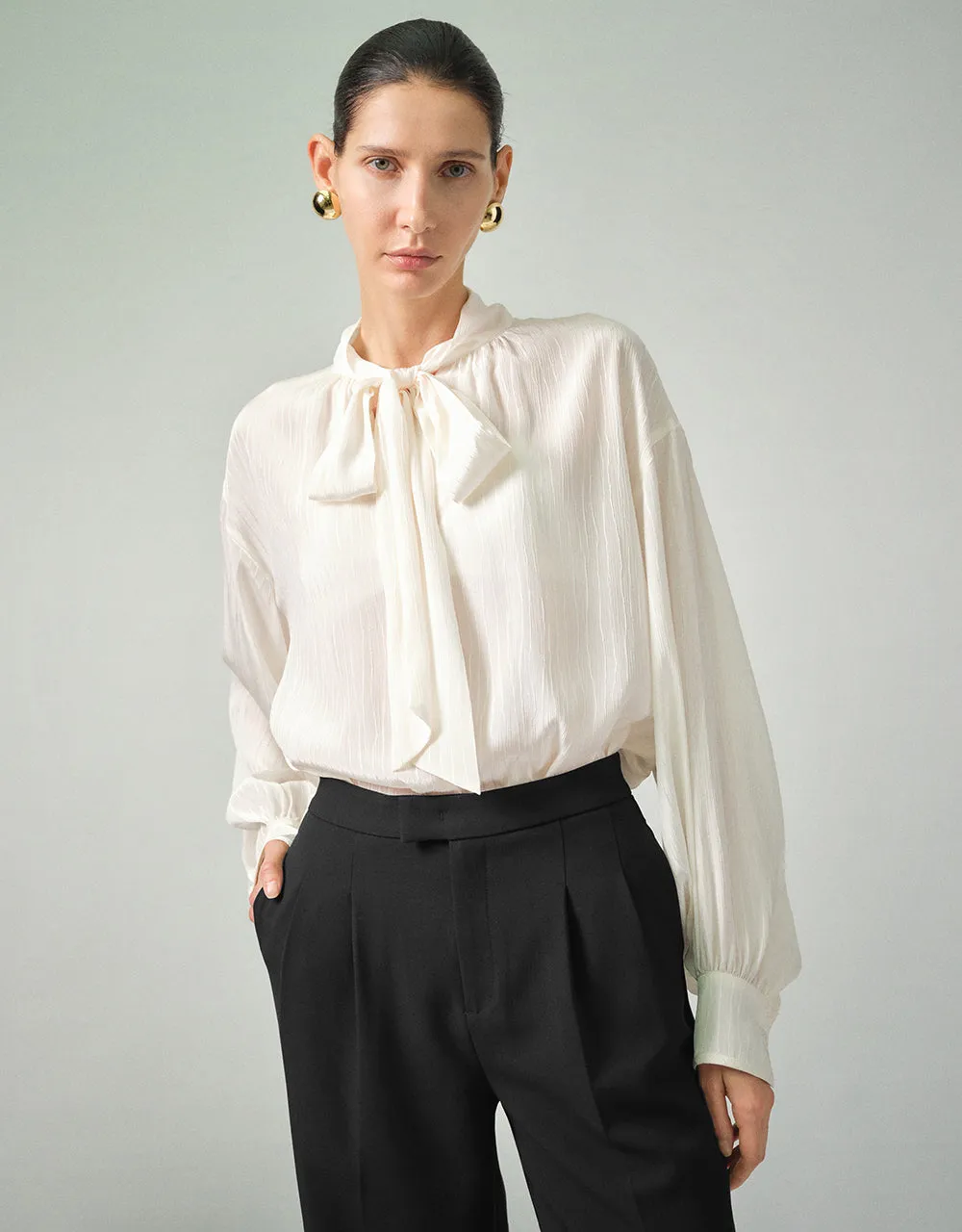 Bow Neck Overhead Shirt With Tie sold by Urban Revivo