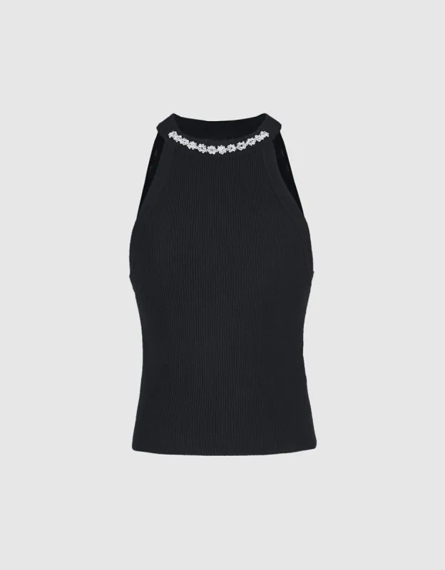 Beaded Detail Ribbed Knit Tank Top sold by Urban Revivo