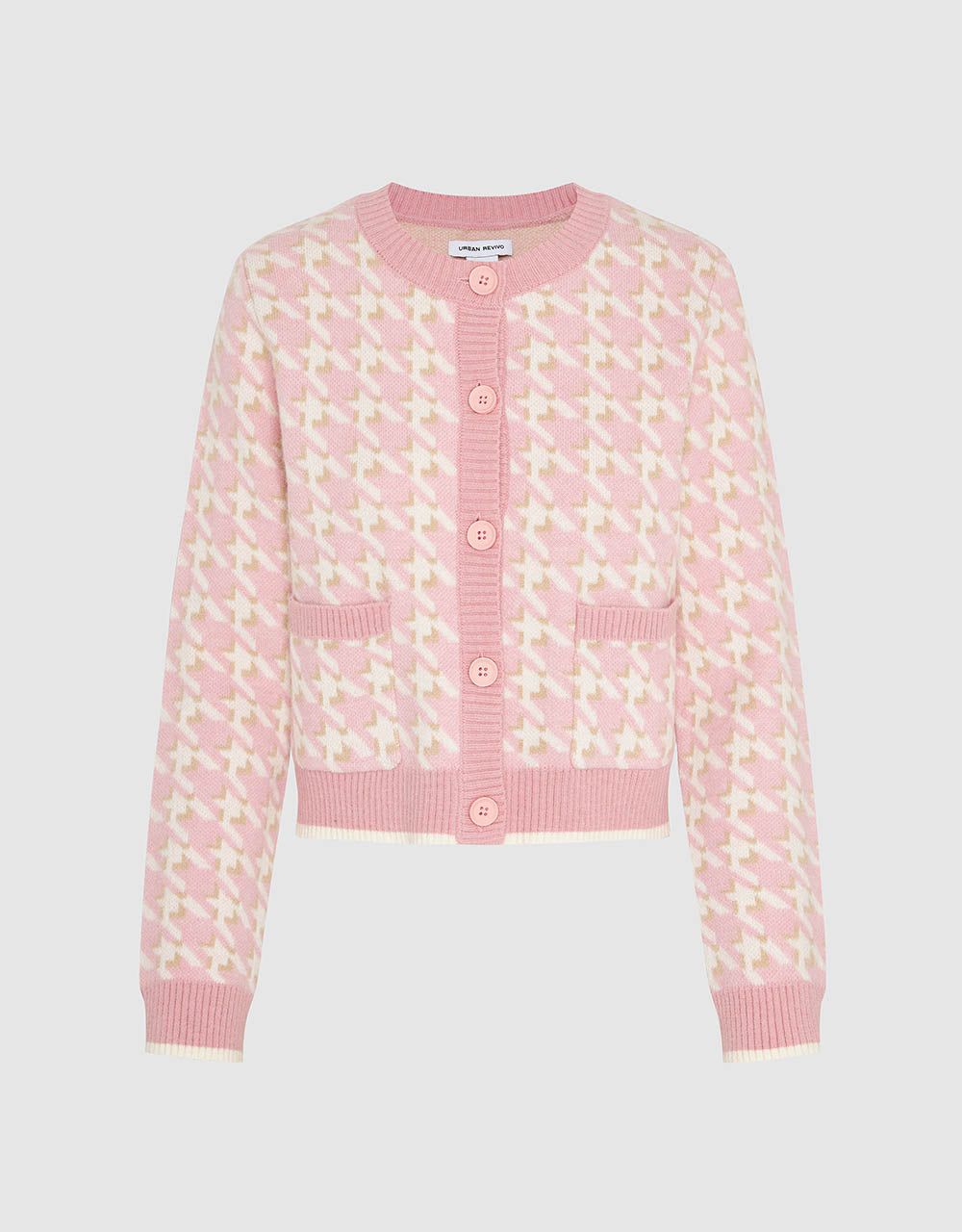 Houndstooth Crew Neck Knitted Cardigan sold by Urban Revivo product image thumbnail 2