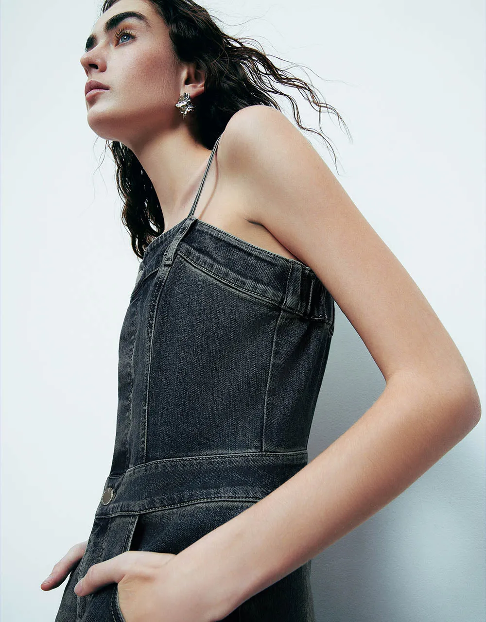 Skinny Off-Shoulder Cami Denim Dress sold by Urban Revivo product image thumbnail 4