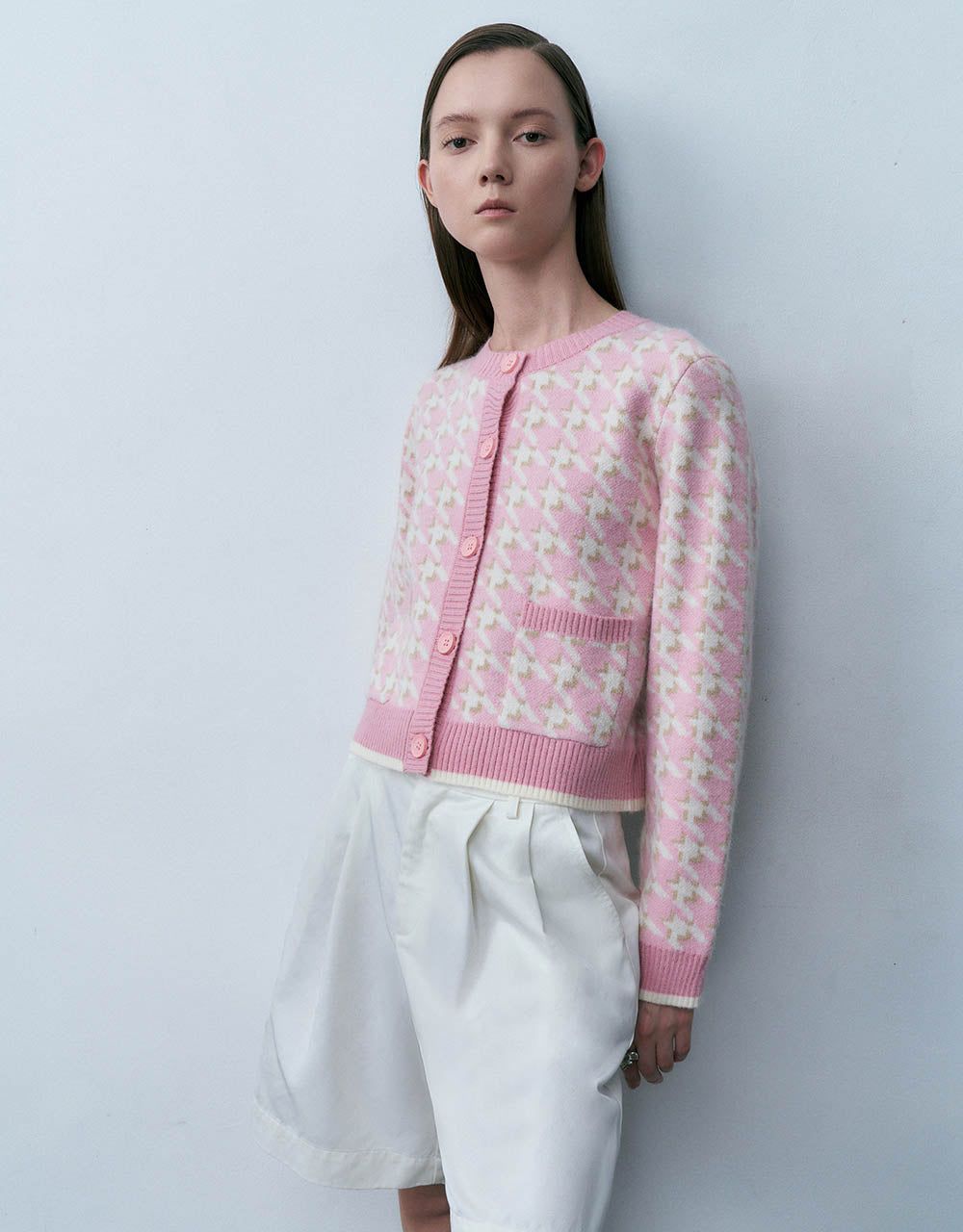 Houndstooth Crew Neck Knitted Cardigan sold by Urban Revivo product image thumbnail 3