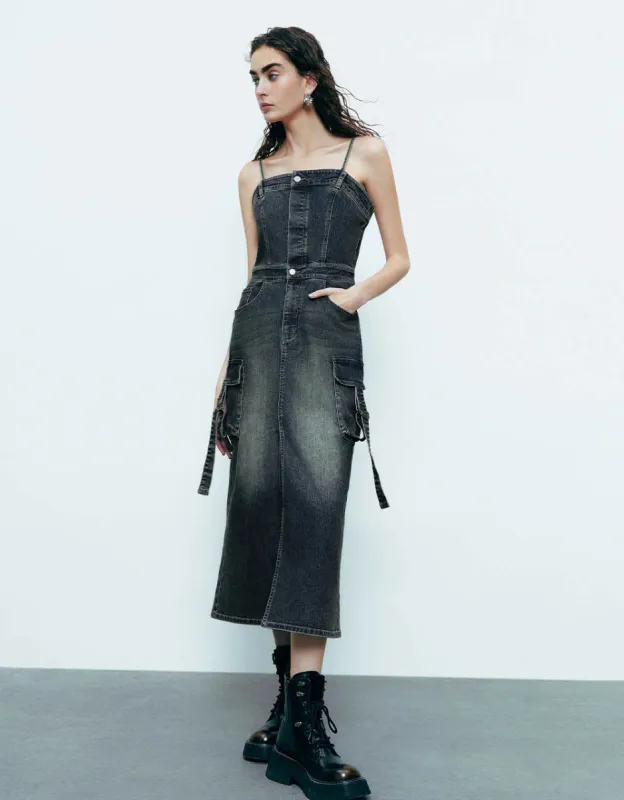 Skinny Off-Shoulder Cami Denim Dress sold by Urban Revivo