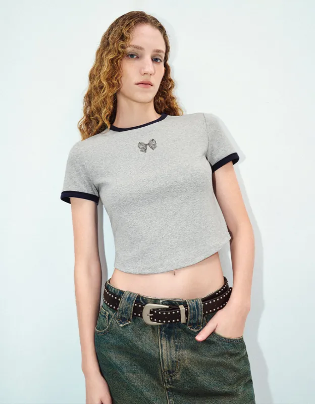 Bow Printed Crew Neck Skinny T-Shirt sold by Urban Revivo
