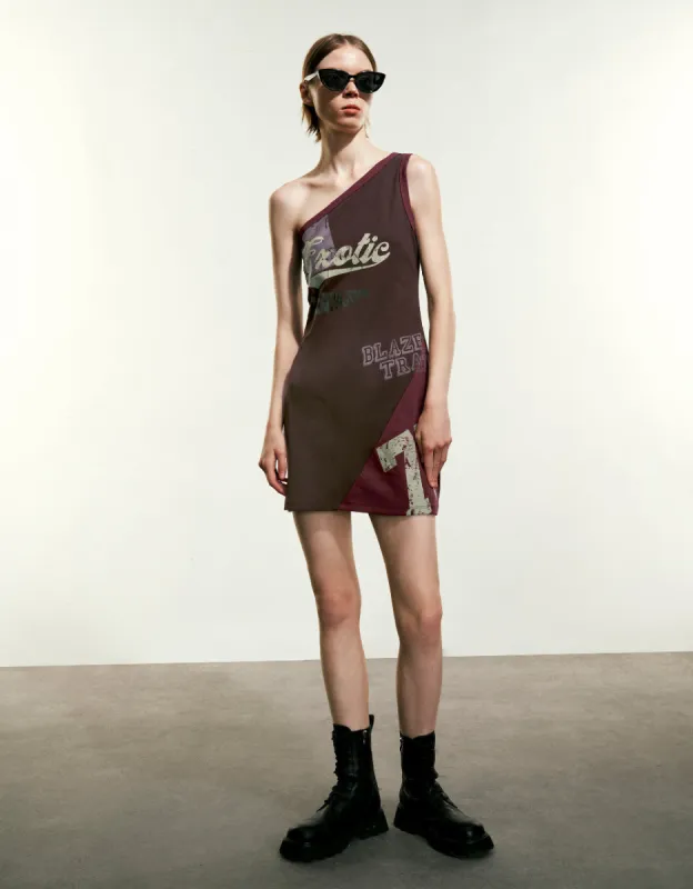 Printed Sleeveless One Shoulder Skater Dress sold by Urban Revivo