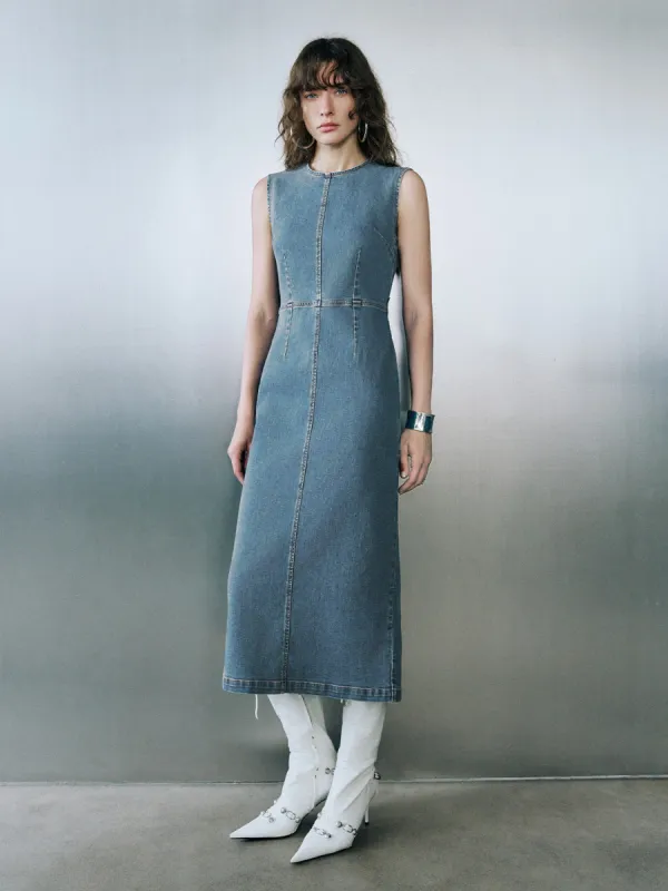Sleeveless Crew Neck Denim Dress sold by Urban Revivo