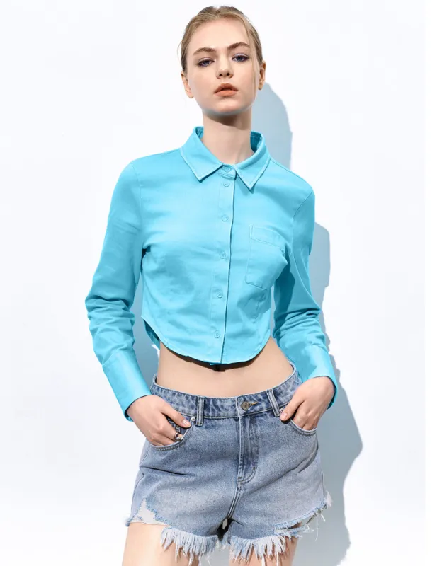 Cropped Button Up Lapel Shirt sold by Urban Revivo