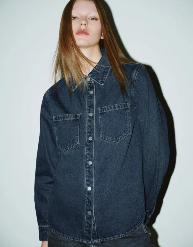Press Buttoned Denim Shirt sold by Urban Revivo