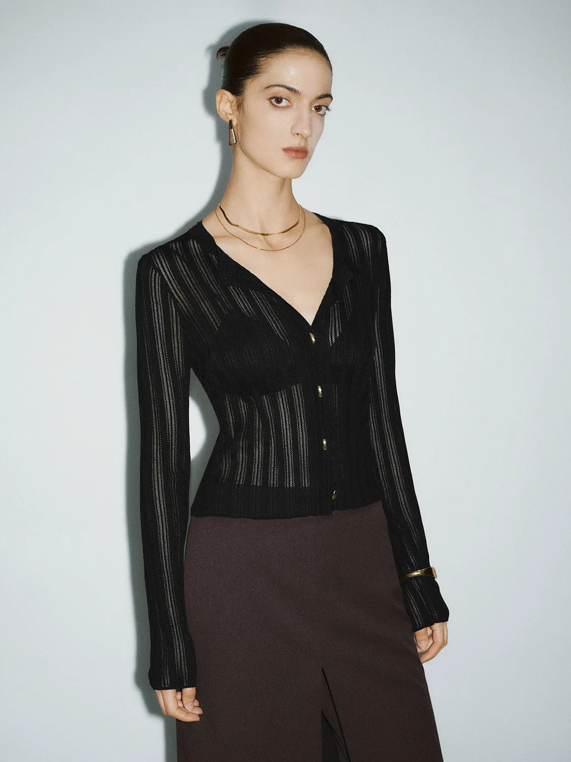 Crew Neck Skinny Knitted Cardigan sold by Urban Revivo