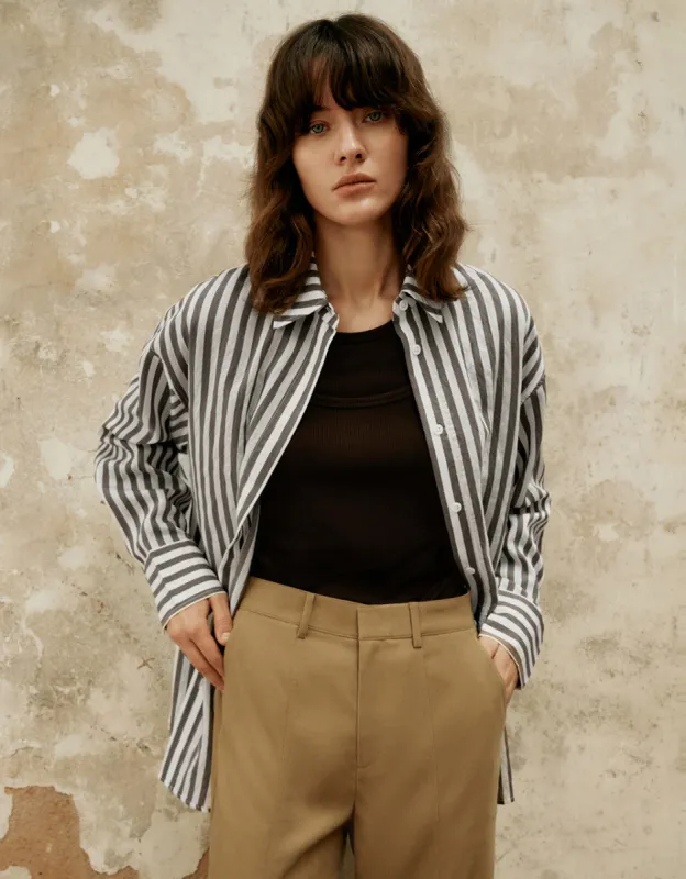 Striped Button Up Straight Shirt sold by Urban Revivo