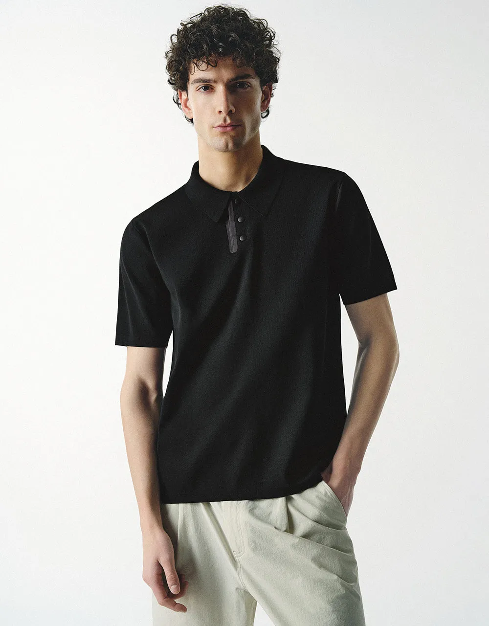 Button Half Placket Knitted T-Shirt sold by Urban Revivo