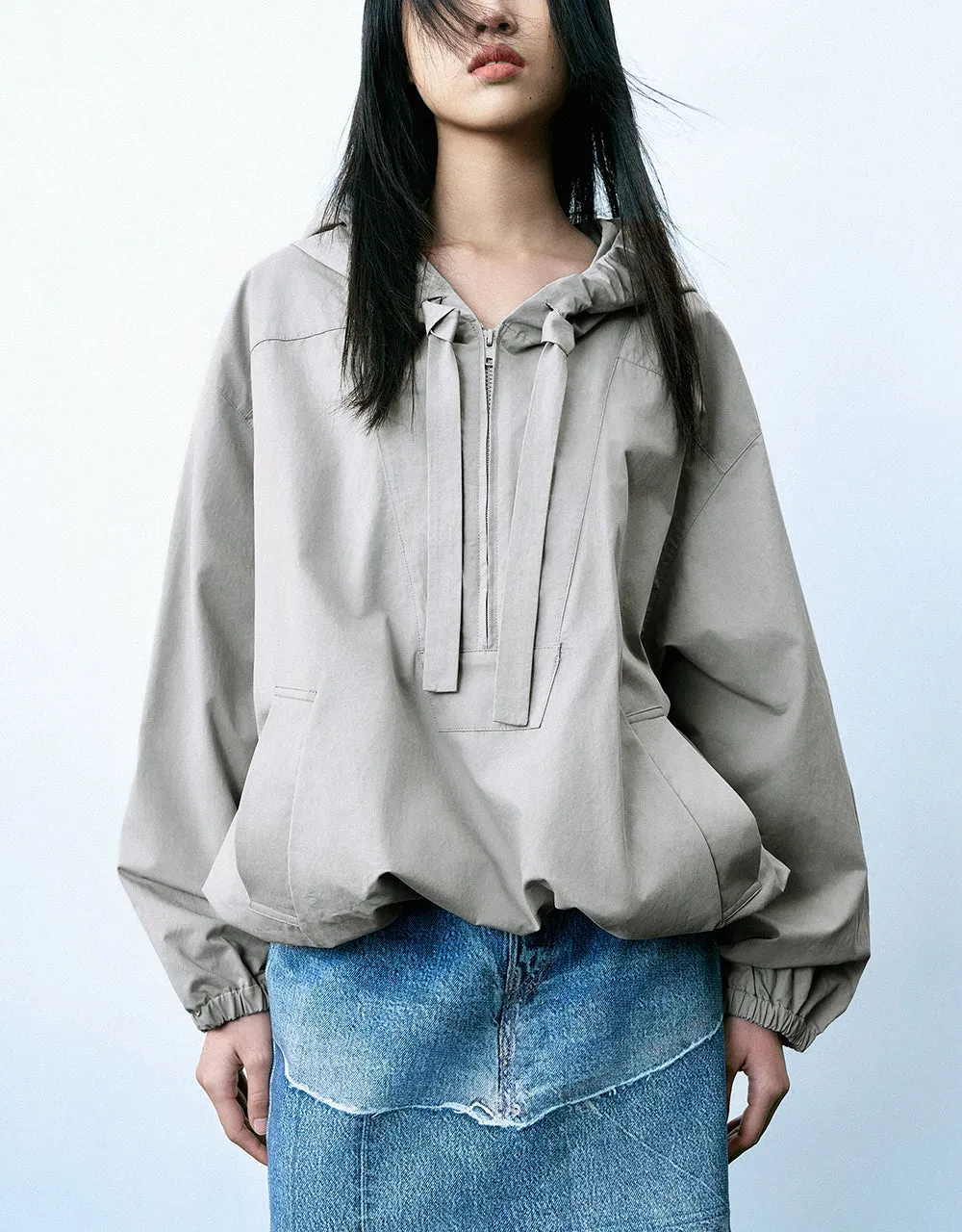 Zip Half Placket Hooded Overhead Shirt sold by Urban Revivo product image thumbnail 2