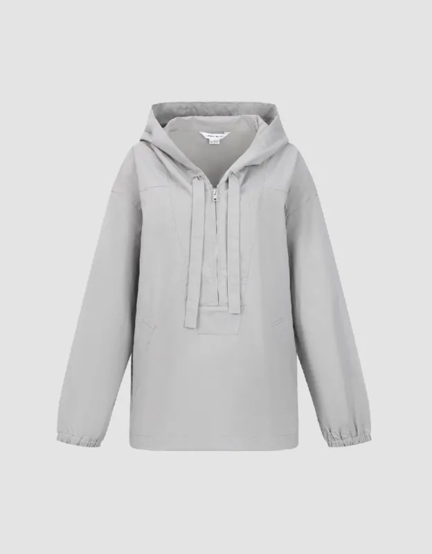 Zip Half Placket Hooded Overhead Shirt sold by Urban Revivo