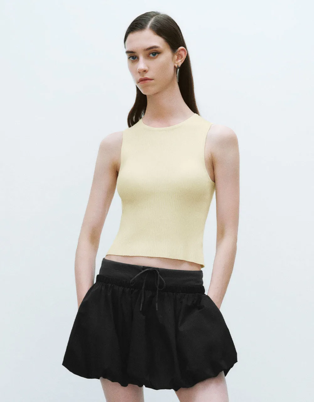 Skinny Crew Neck Knitted Tank Top sold by Urban Revivo