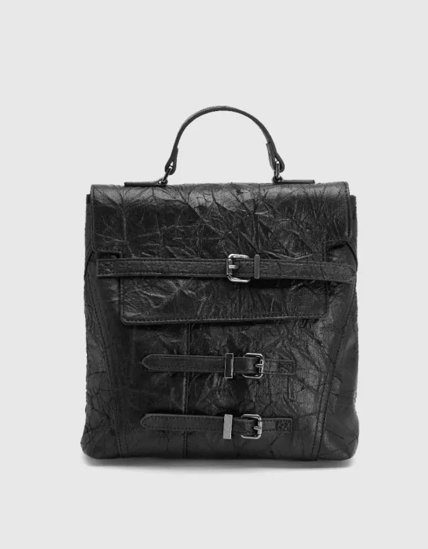 Crumpled Effect Vegan Leather Backpack sold by Urban Revivo