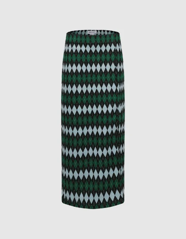 Argyle Printed Midi Straight Skirt sold by Urban Revivo