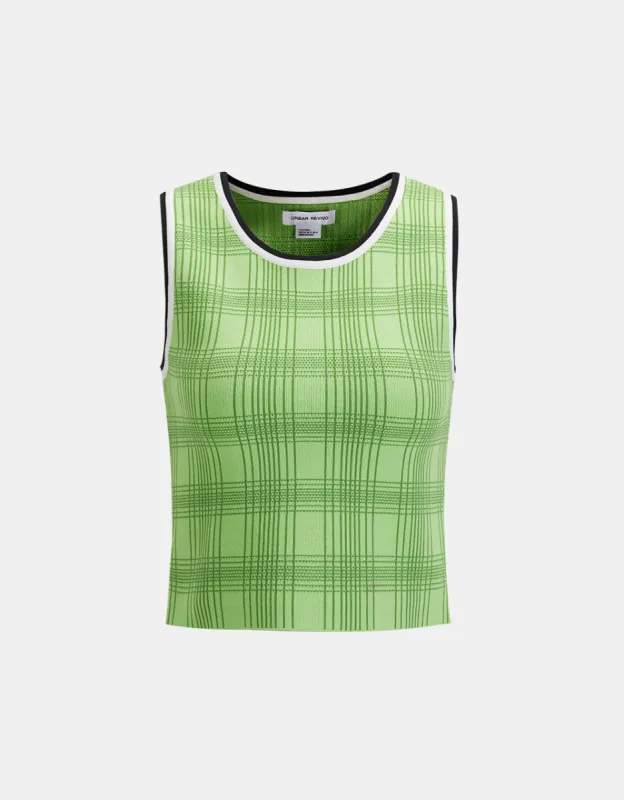 Plaid Jacquard Knitted Tank Top sold by Urban Revivo
