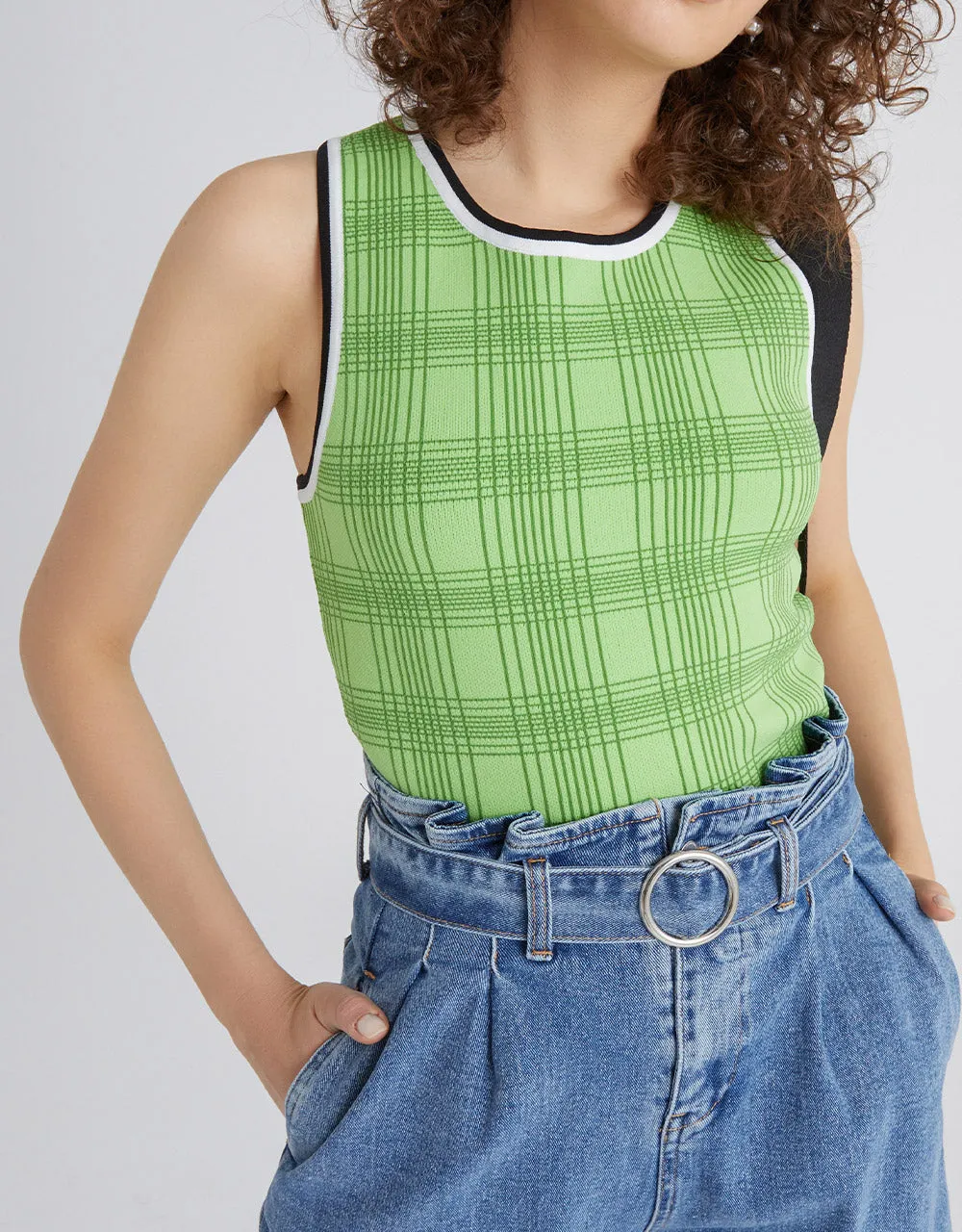Plaid Jacquard Knitted Tank Top sold by Urban Revivo product image thumbnail 2