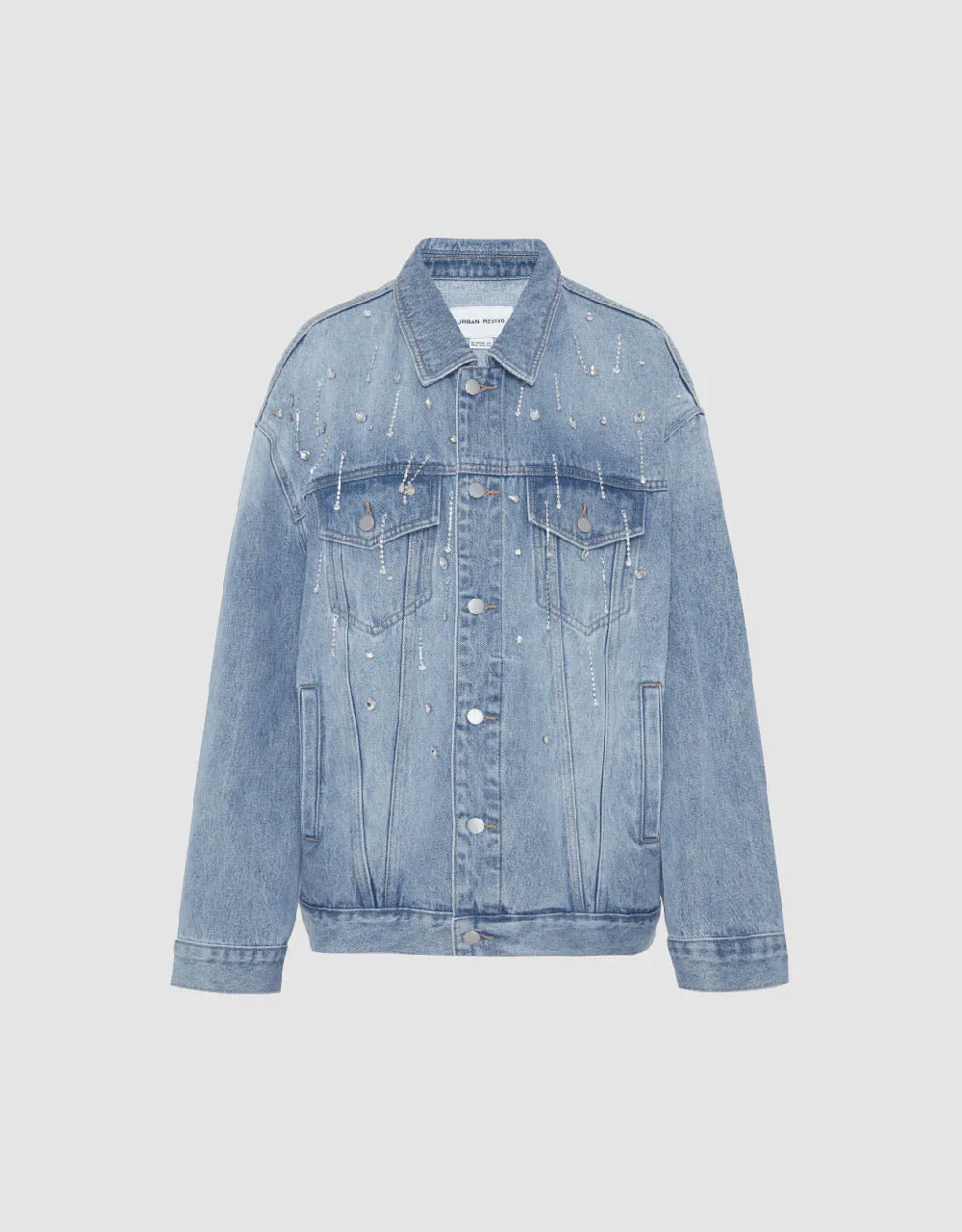 Rhinestone Décor Button Up Denim Jacket sold by Urban Revivo product image thumbnail 2