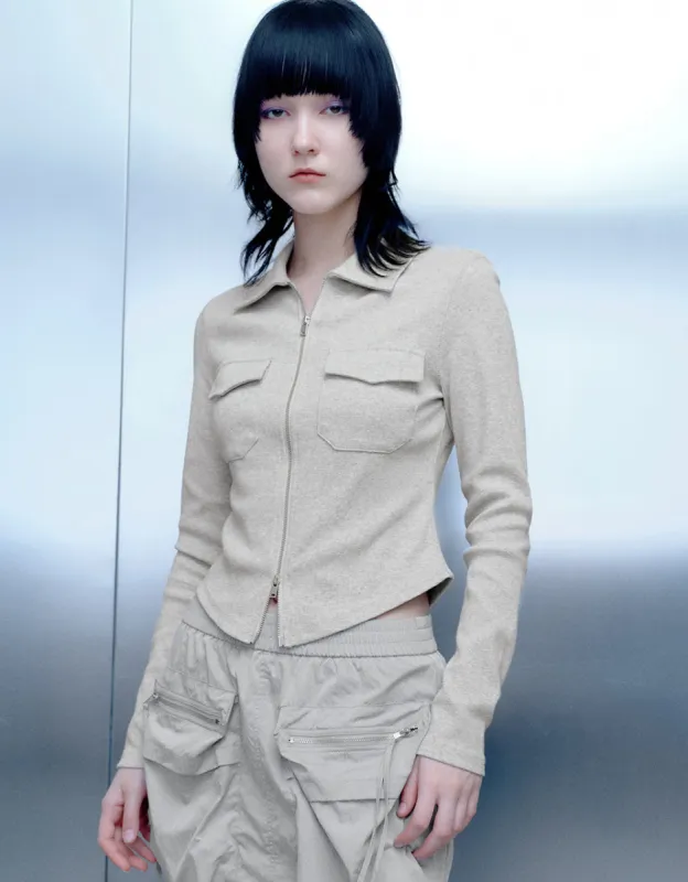 Zipper Front Skinny Shirt sold by Urban Revivo