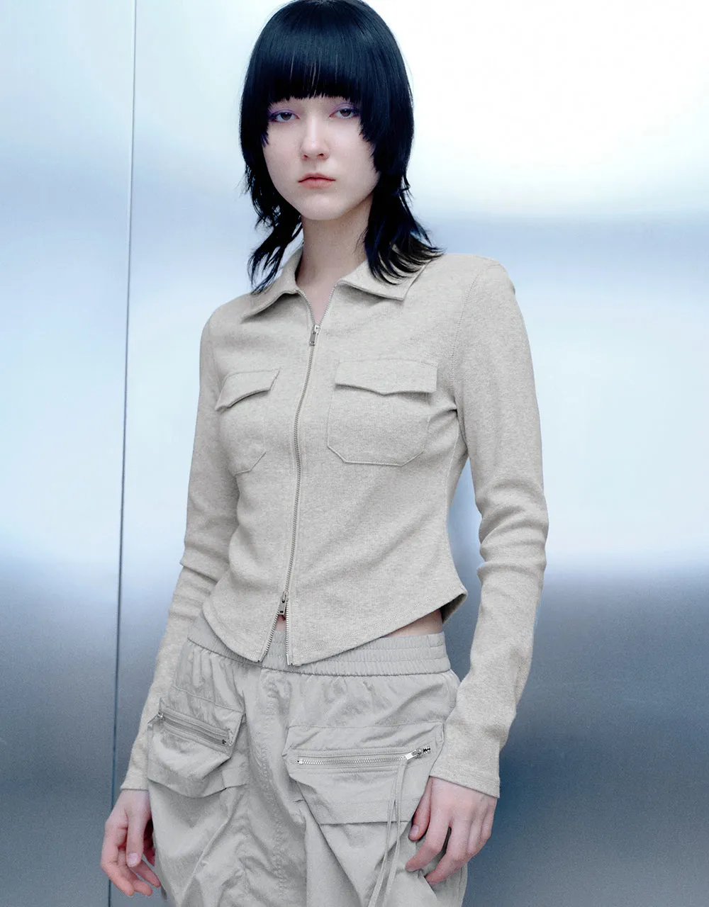 Zipper Front Skinny Shirt sold by Urban Revivo