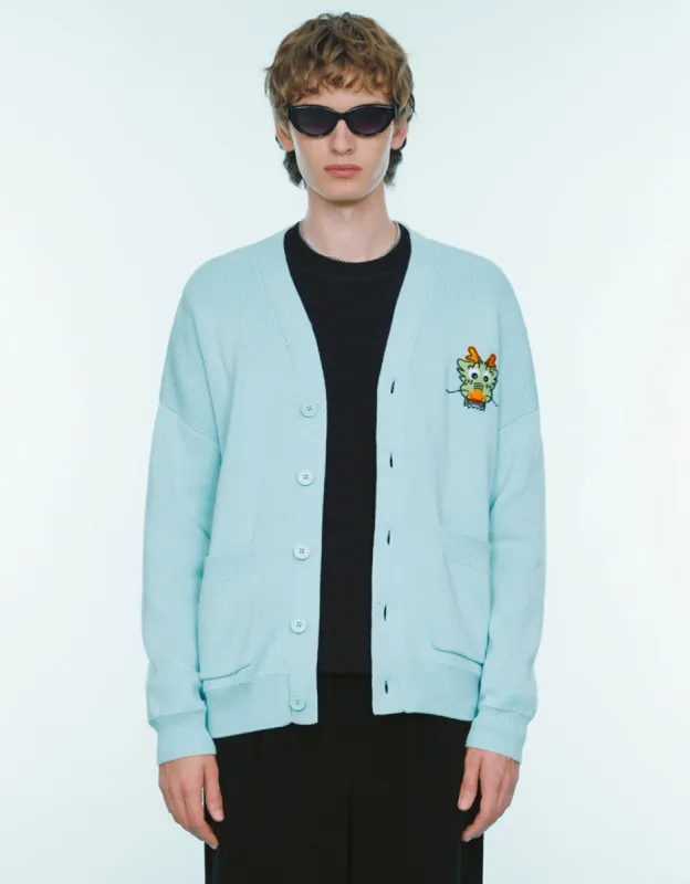 Dragon Embroidered V-Neck Knitted Cardigan sold by Urban Revivo