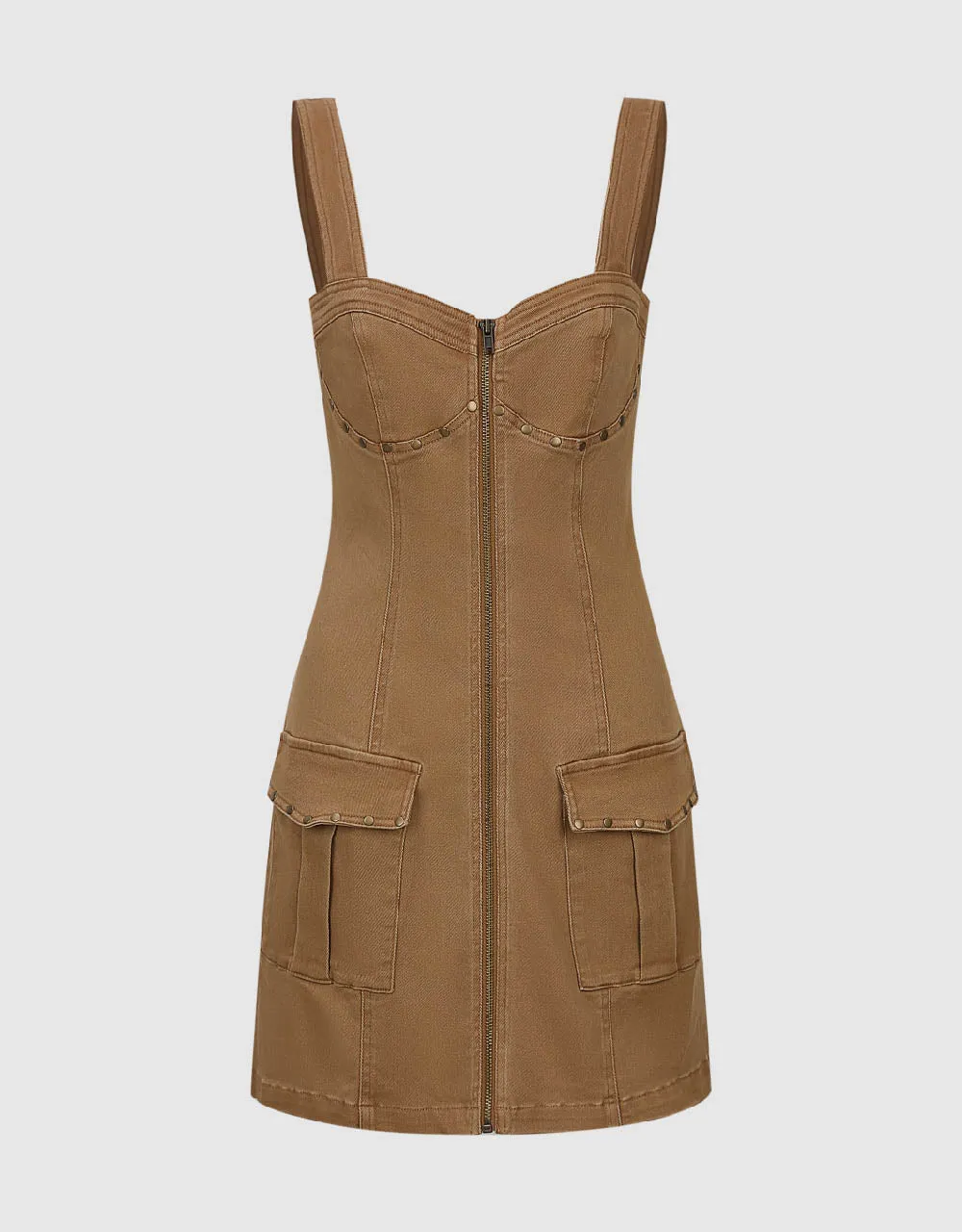 Zipper Front Sleeveless V-Neck Skater Dress sold by Urban Revivo product image thumbnail 2