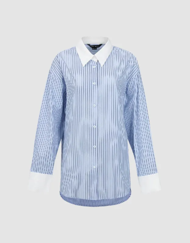 Striped Button Up Lapel Shirt sold by Urban Revivo