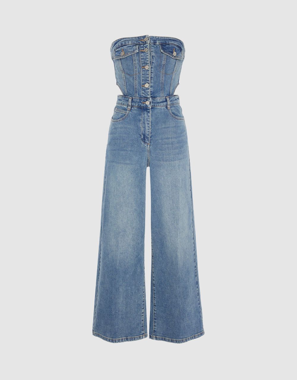 Off-Shoulder Denim Jumpsuit sold by Urban Revivo