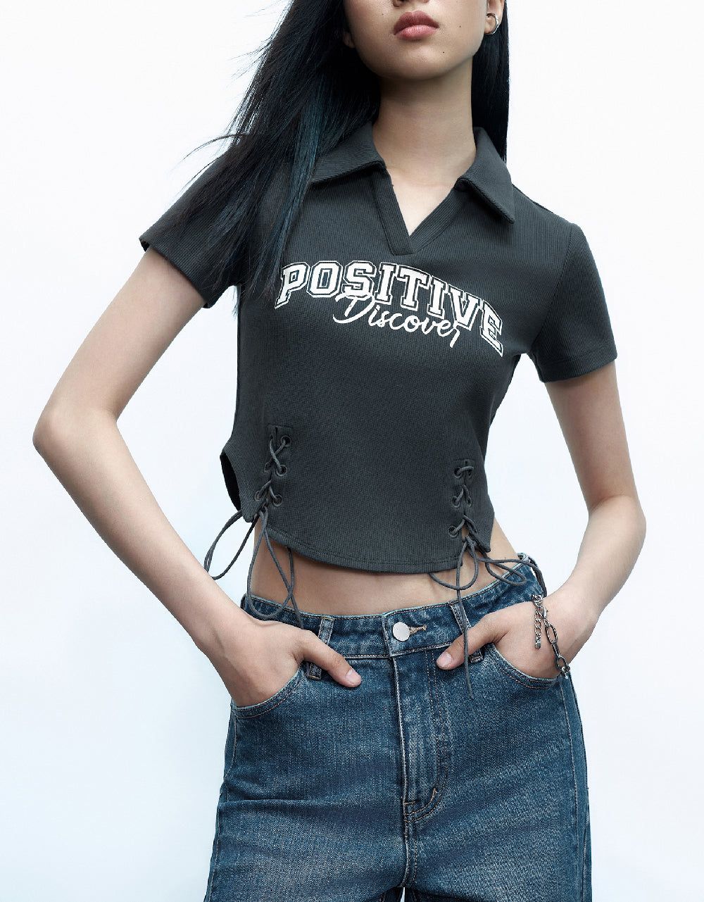 Lace Up Side Straight T-Shirt sold by Urban Revivo product image thumbnail 2