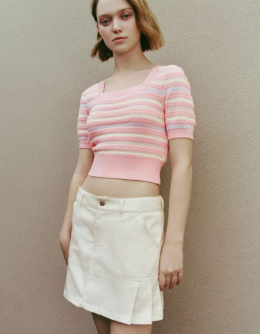 Square-cut Collar Knitted T-Shirt sold by Urban Revivo product image thumbnail 3