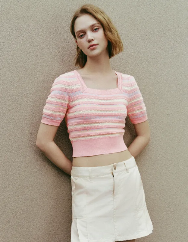Square-cut Collar Knitted T-Shirt made by Urban Revivo