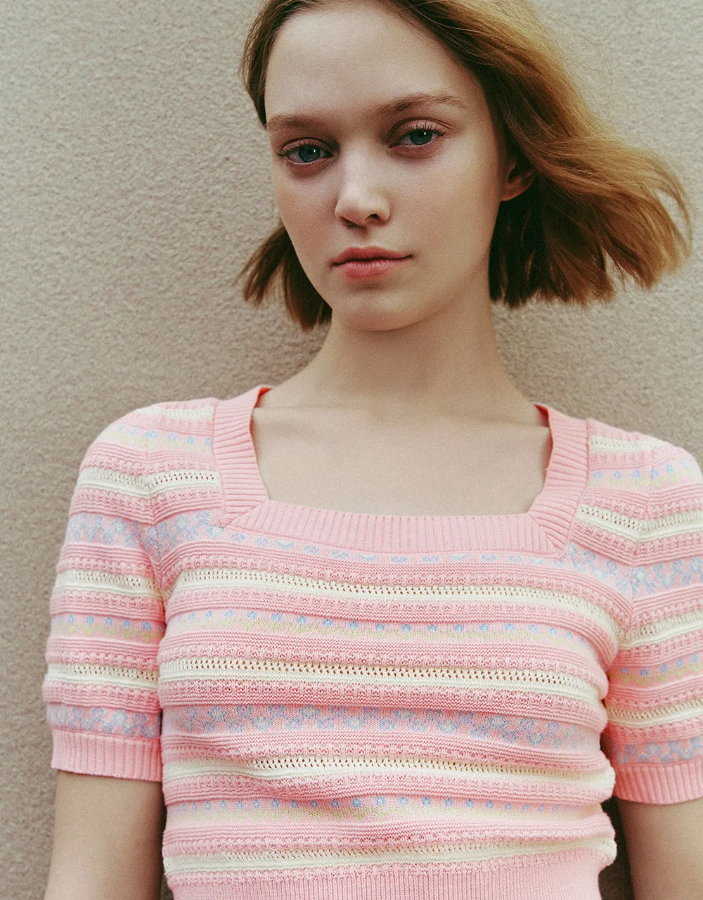 Square-cut Collar Knitted T-Shirt sold by Urban Revivo product image thumbnail 4