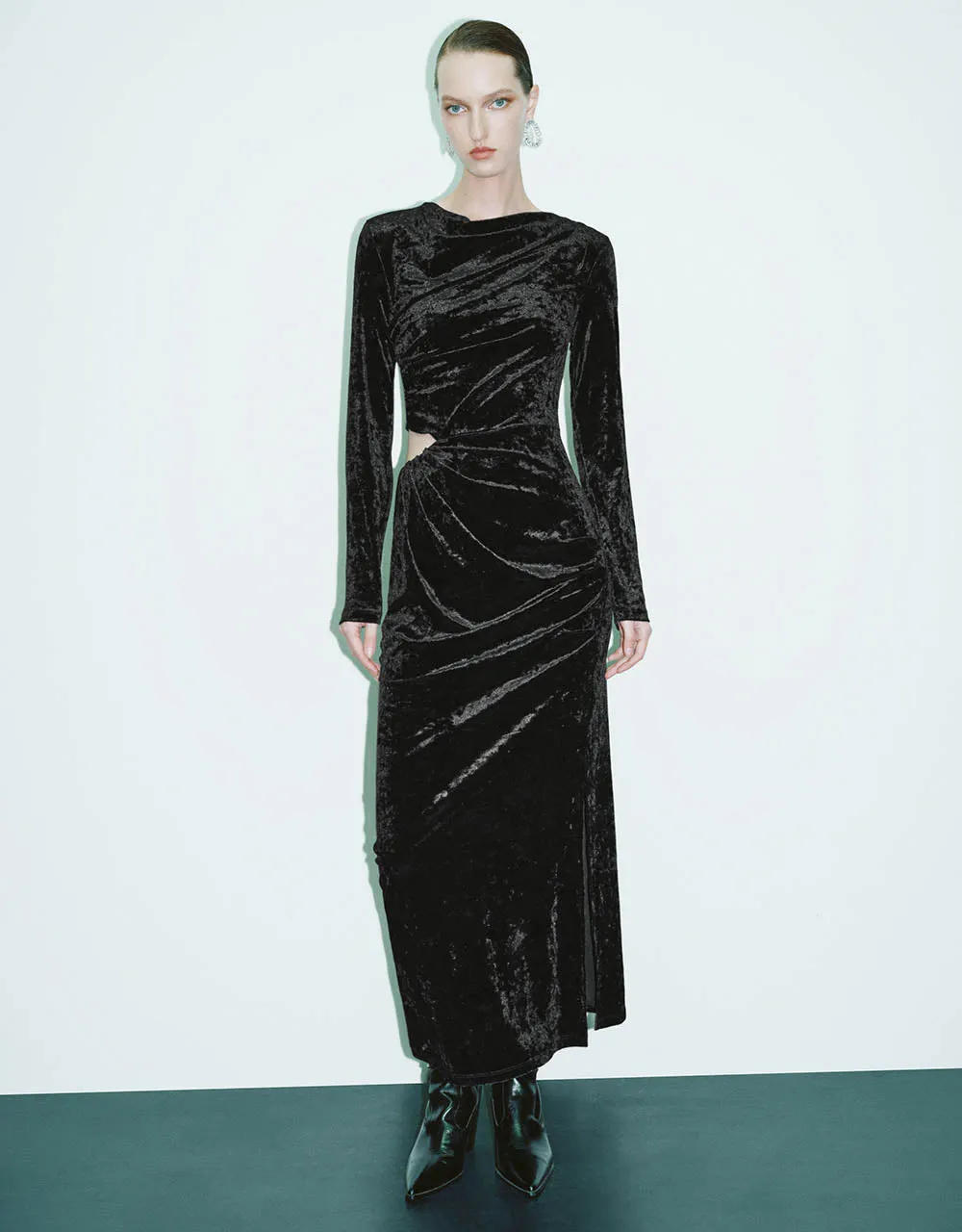 Cut-Out Ruched Cowl Neck A-Line Dress sold by Urban Revivo