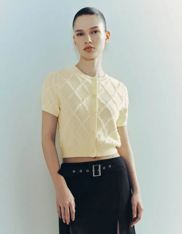 Embossed Crew Neck Knitted Cardigan sold by Urban Revivo