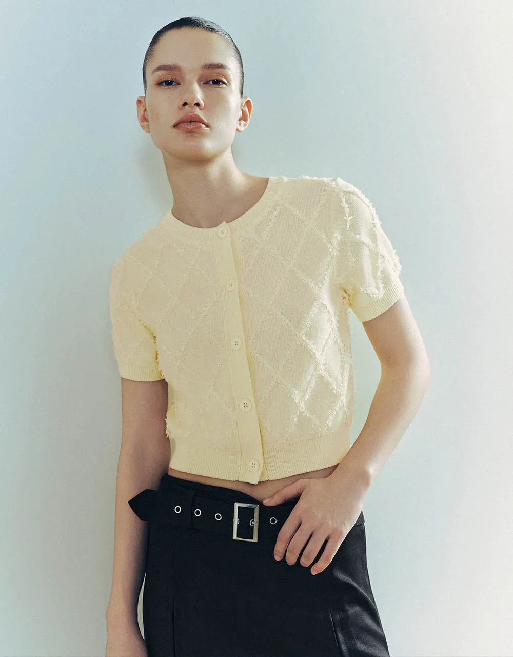 Embossed Crew Neck Knitted Cardigan sold by Urban Revivo product image thumbnail 3