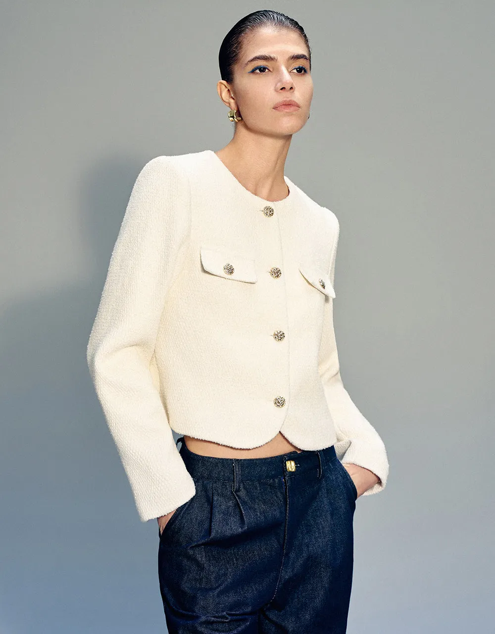 Crew Neck Denim Jacket sold by Urban Revivo