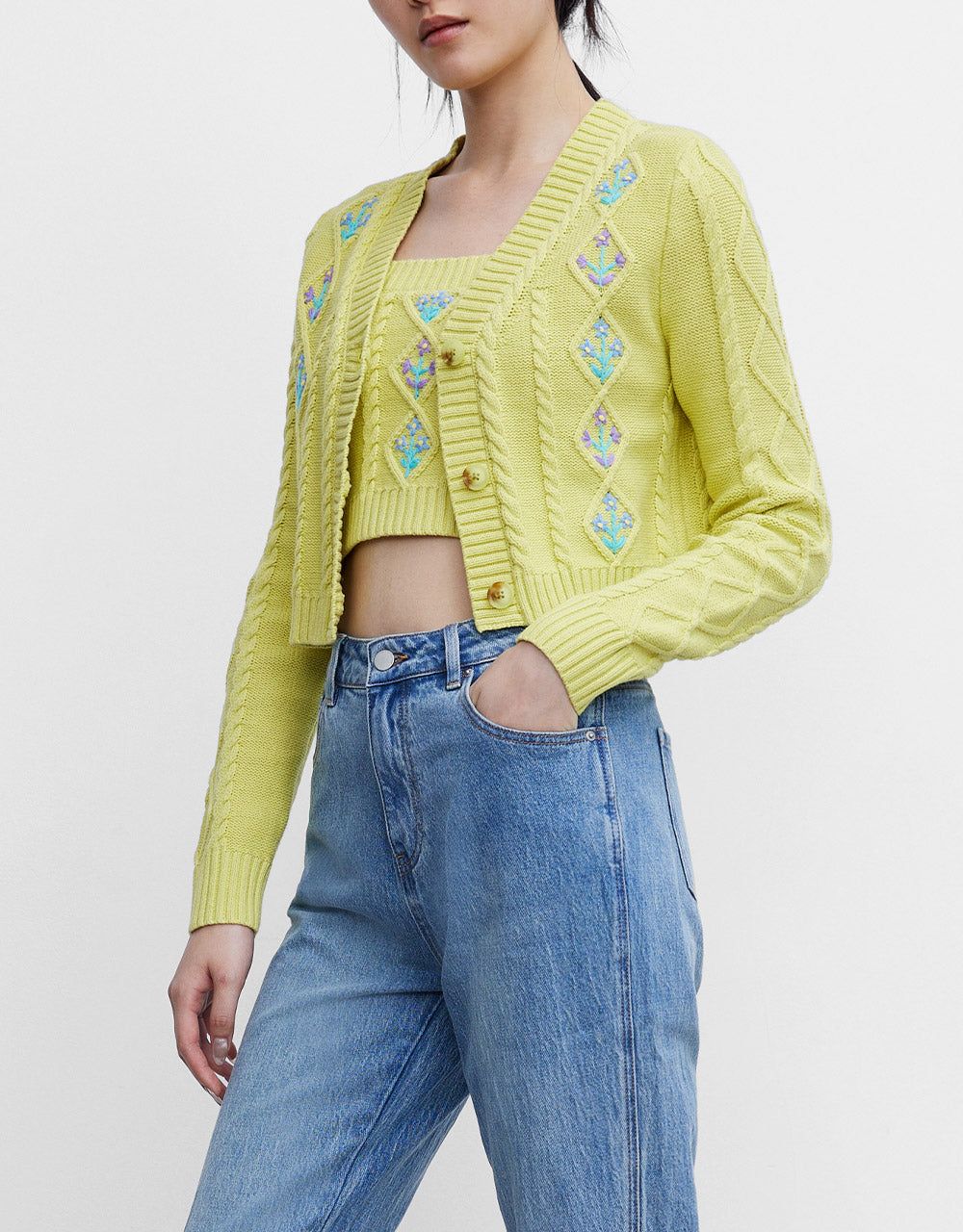Floral Embroidery Cable Knit Cardigan sold by Urban Revivo product image thumbnail 3