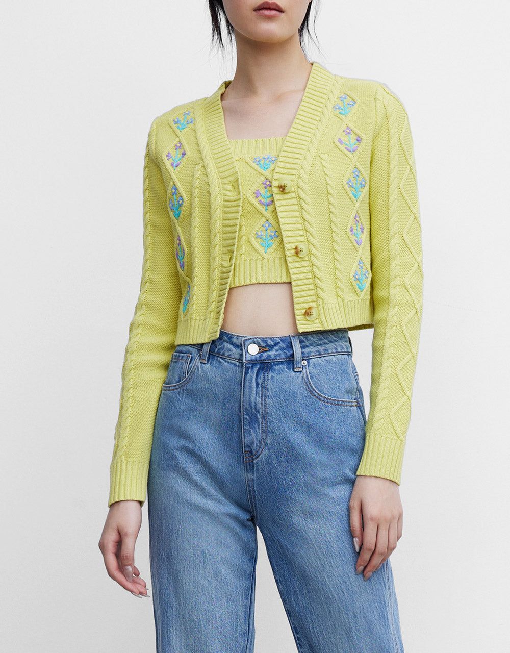 Floral Embroidery Cable Knit Cardigan sold by Urban Revivo product image thumbnail 2