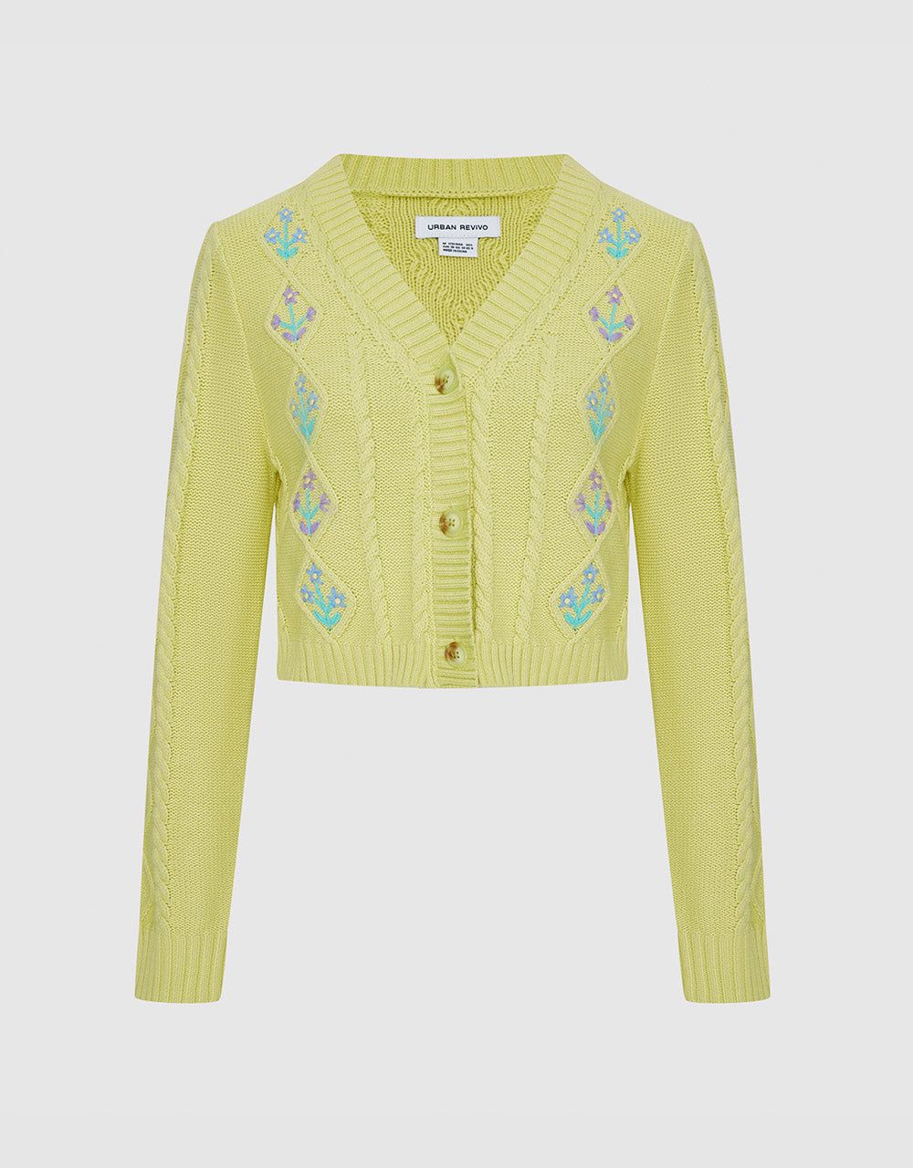 Floral Embroidery Cable Knit Cardigan sold by Urban Revivo
