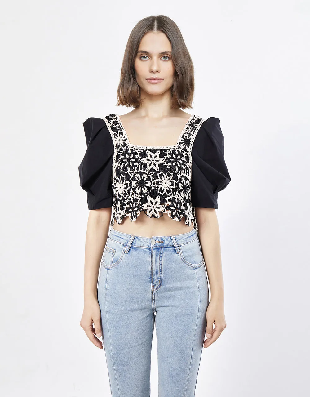 Floral Crochet Puff Sleeve Top sold by Urban Revivo product image thumbnail 3