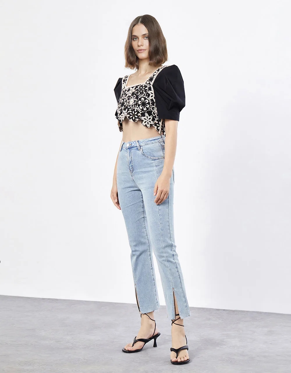 Floral Crochet Puff Sleeve Top sold by Urban Revivo product image thumbnail 4