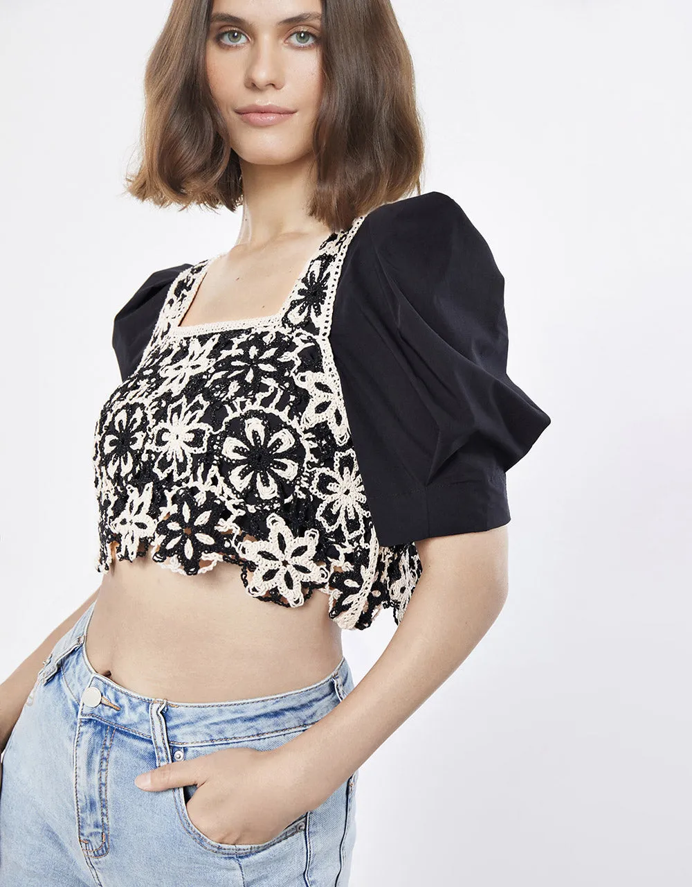 Floral Crochet Puff Sleeve Top sold by Urban Revivo product image thumbnail 2