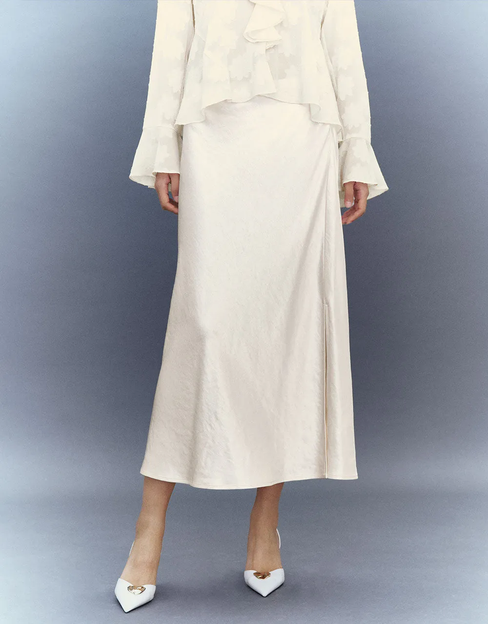 Silk Effect Midi A-Line Skirt sold by Urban Revivo product image thumbnail 2