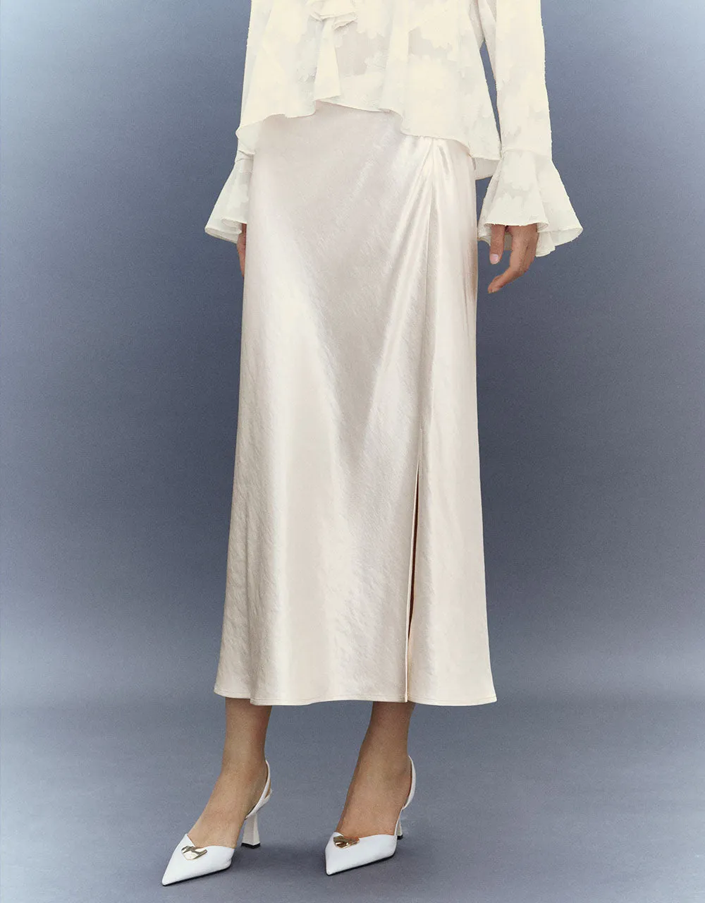 Silk Effect Midi A-Line Skirt sold by Urban Revivo product image thumbnail 4