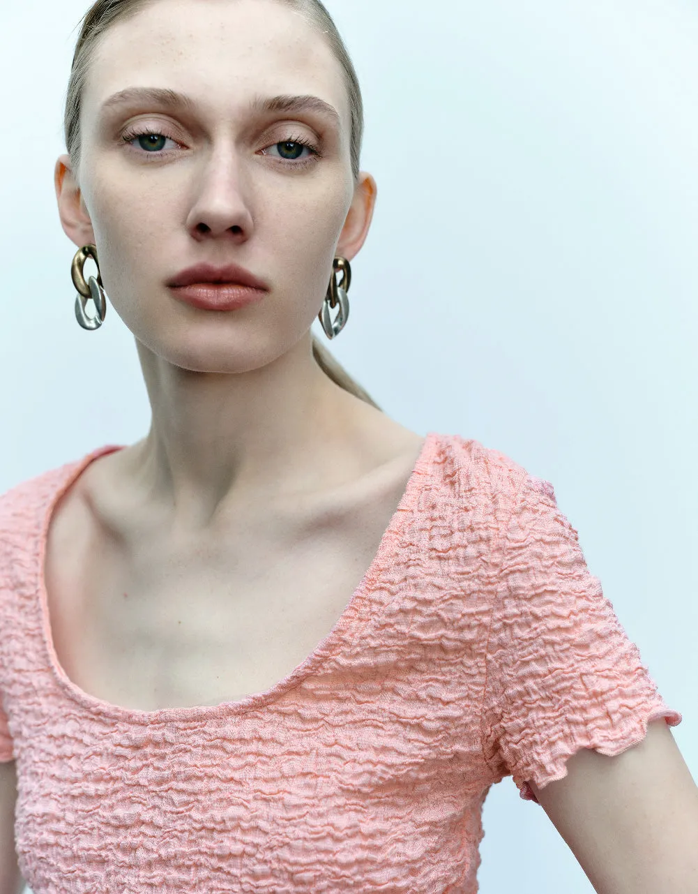 Shirred Square-cut Collar Skinny T-Shirt sold by Urban Revivo product image thumbnail 5