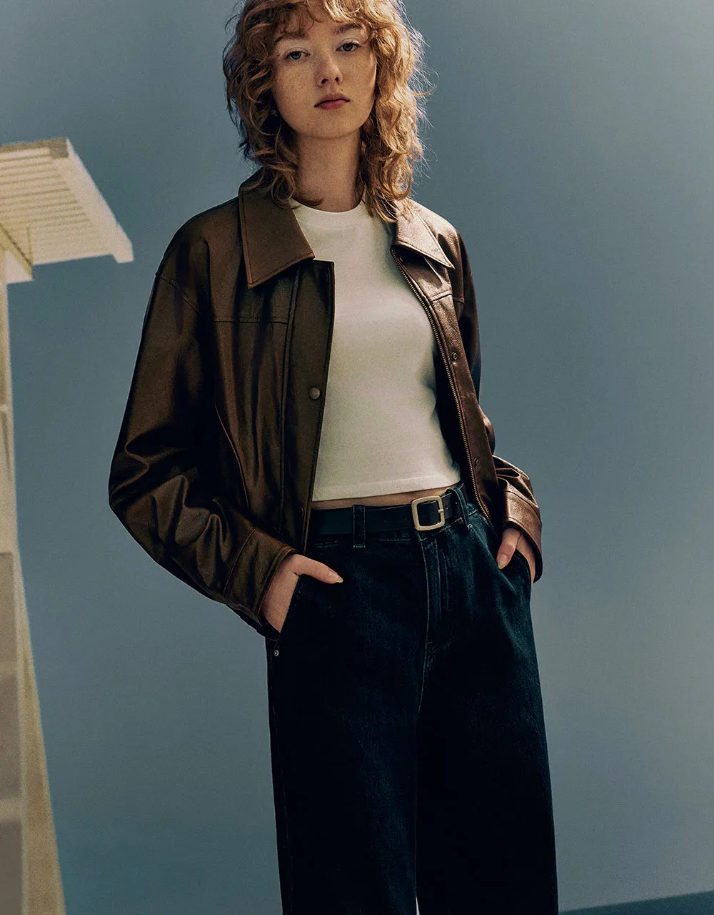 Drop Shoulder Sleeve Vegan Leather Jacket sold by Urban Revivo product image thumbnail 3