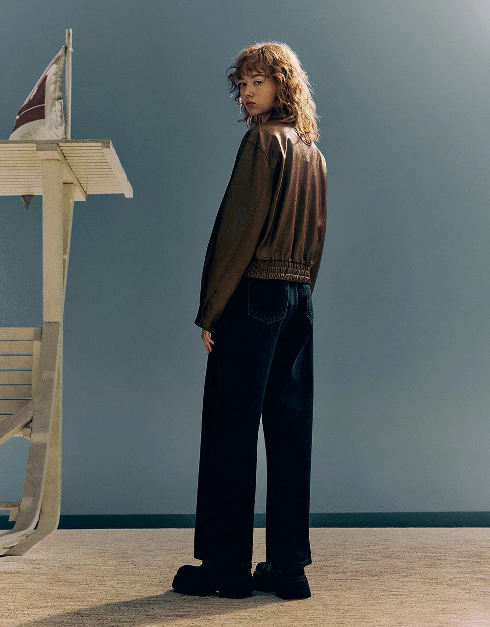 Drop Shoulder Sleeve Vegan Leather Jacket sold by Urban Revivo product image thumbnail 5