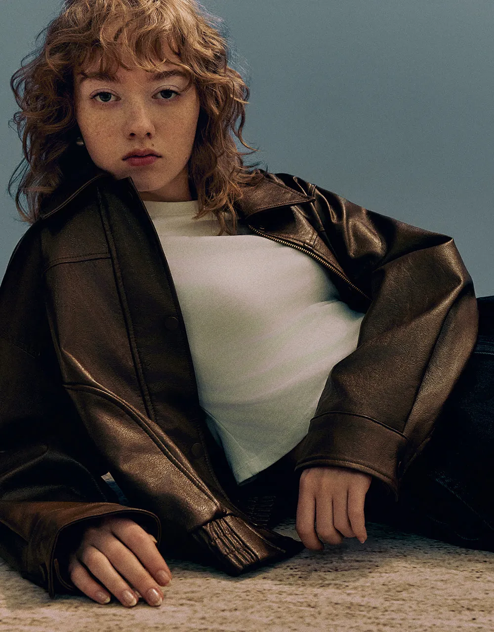 Drop Shoulder Sleeve Vegan Leather Jacket sold by Urban Revivo product image thumbnail 4