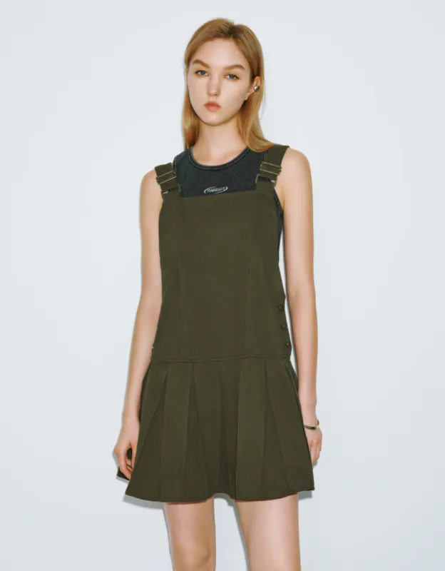 Sleeveless Square-cut Collar Pleated A-Line Dress sold by Urban Revivo