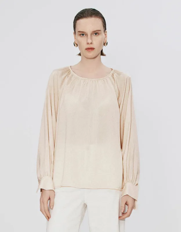 Raglan Sleeve Crew Neck Cut-Out Blouse sold by Urban Revivo